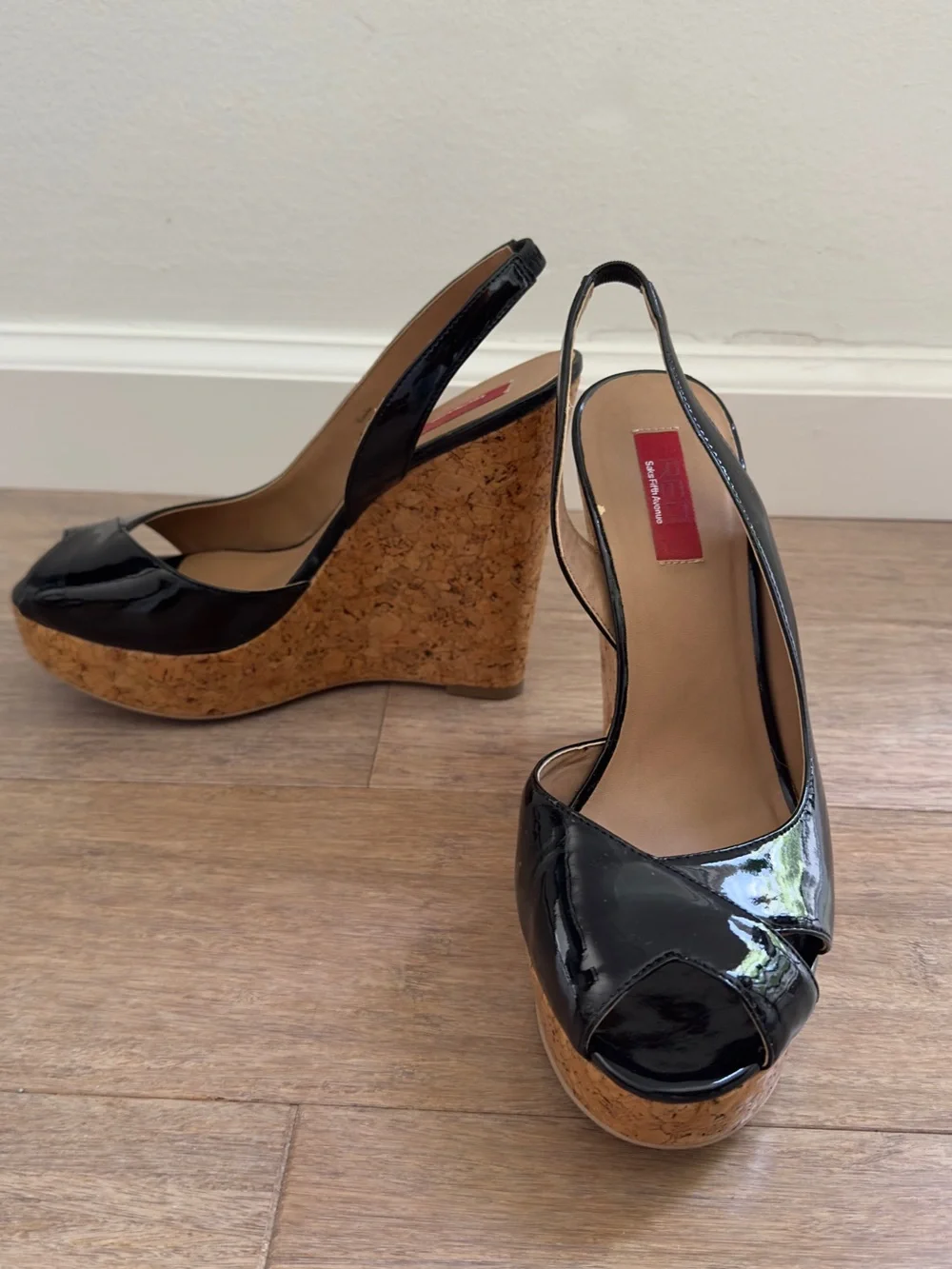 Patent Black Cork Platform Slingback Sandals Size 38
